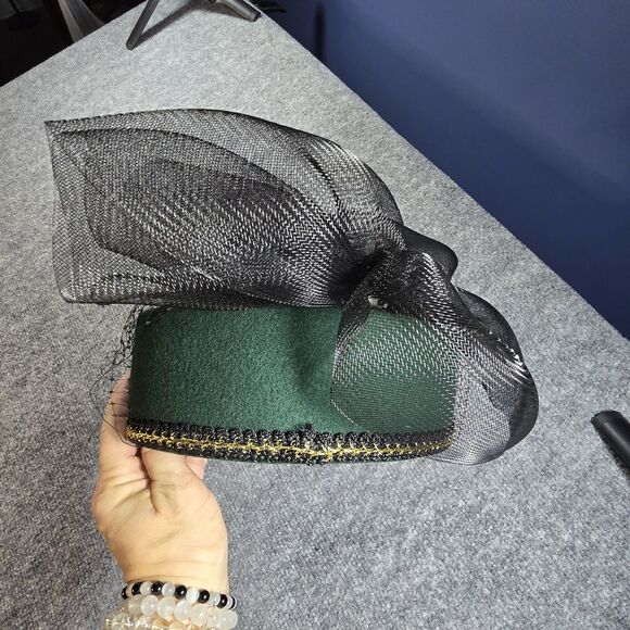 Vintage Wool Pillbox Hat Green Veil Jackie O Style Wedding Church Fascinator NWT main image 7